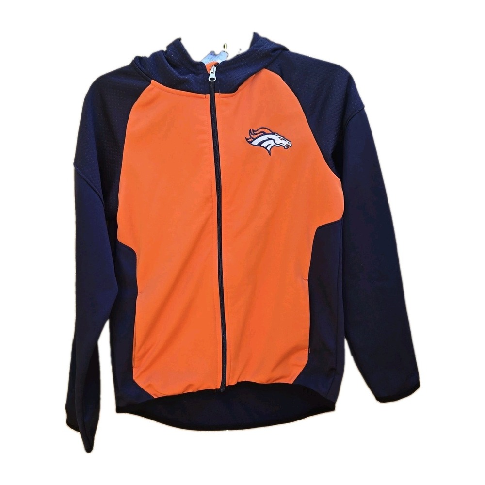 Denver Broncos NFL Hooded Full Zip Jacket Youth Large 12/14 Orange & Blue Hoodie
